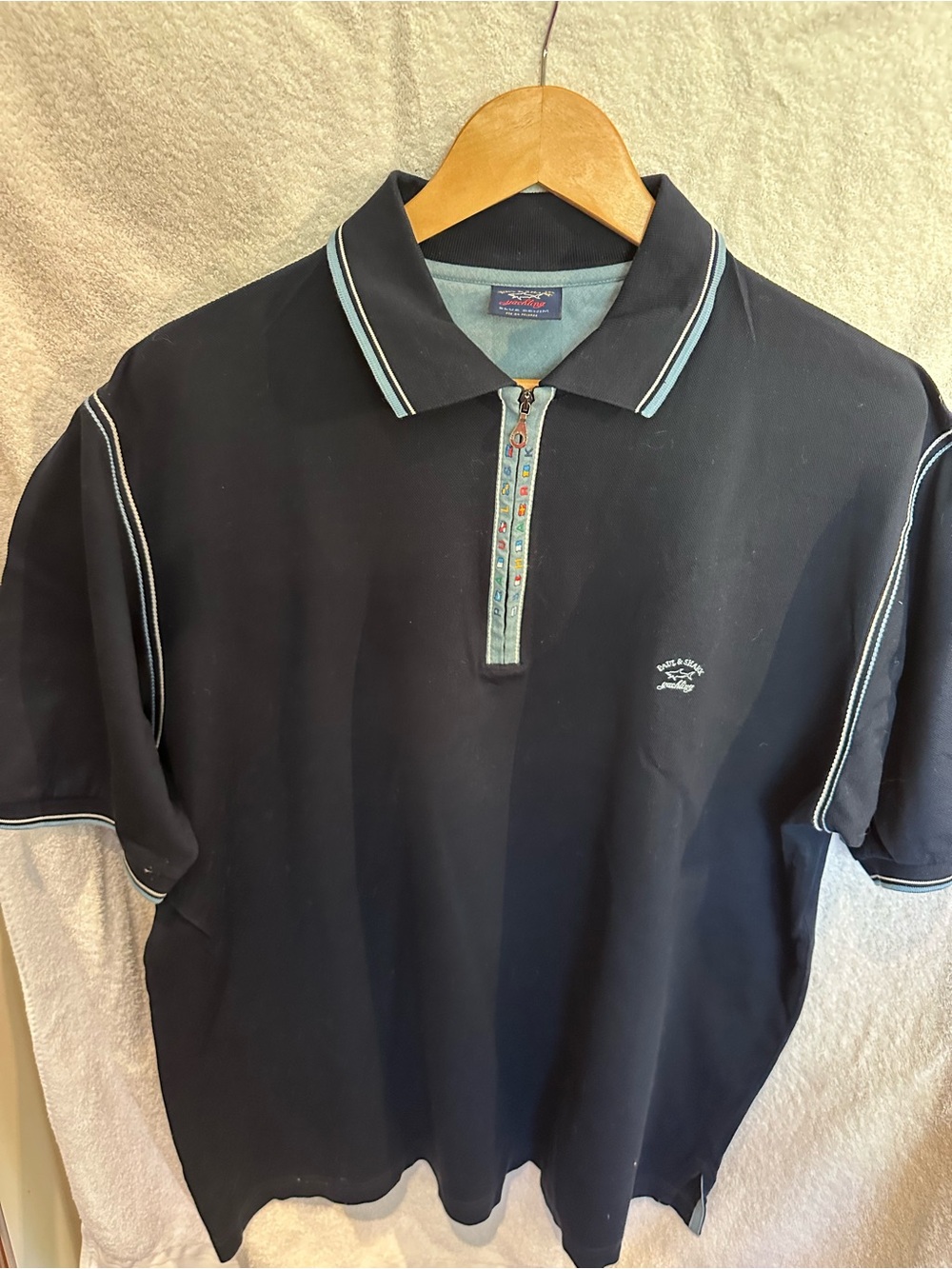 Paul & Shark Navy Polo with White Trim and Multicolor Zip Tape